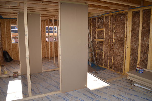 Inside one of the new straw-bale homes in Bristol