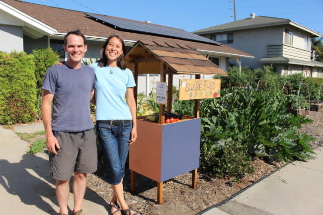 Wen Lee & Chris Stratton of Frugal Happy with their hand-built Share Shed