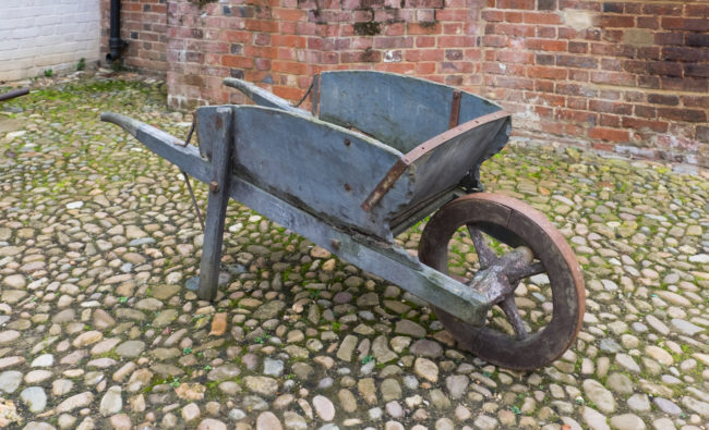 A traditional European wooden wheelbarrow