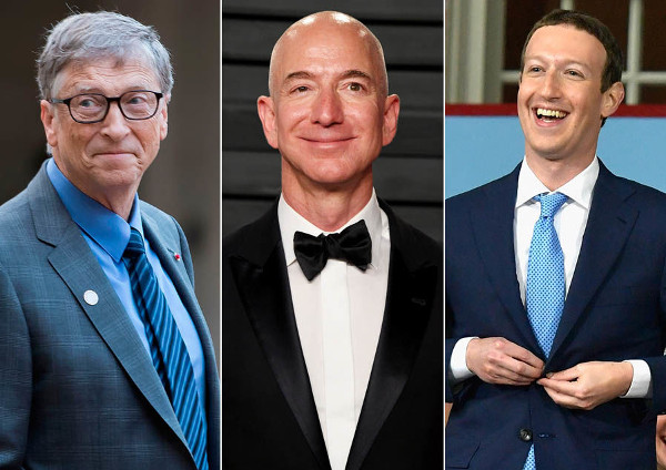 Billionaires Bill Gates, Jeff Bezos and Mark Zuckerberg