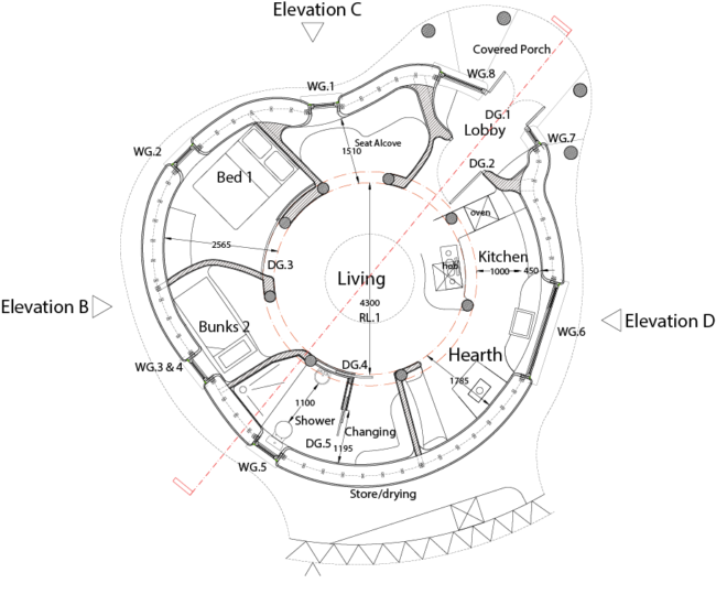 The plans for the house being built as part of the free natural building internship